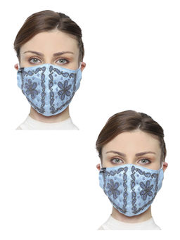 Anekaant - 3-Ply Art Silk Floral Embellished Fabric Fashion Mask (Pack of 2)