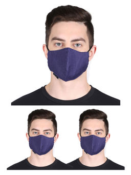 Anekaant - 3-Ply Navy Color Solid Viscose Fabric Fashion Mask (Pack Of 3)