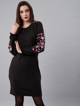 AAREIN - Black Embroidered Casual Dress