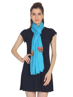 Anekaant - Turquoise Viscose Rayon Solid Animal Scarf