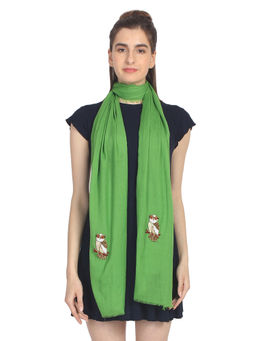 Anekaant - Parrot Green Viscose Rayon Solid Animal Scarf