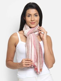 Anekaant - Peach Cherry & Beige Cotton Striped Scarves