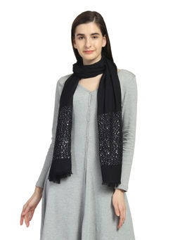 Anekaant - Black Viscose Rayon Woven Sequin Scarf
