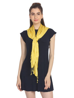 Anekaant - Yellow & White Woven Checked Viscose Rayon Square Scarf