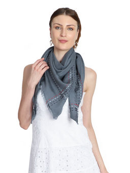 Anekaant - Grey & Multi Woven Design Viscose Rayon Square Scarf