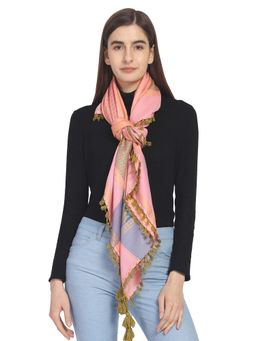 Anekaant - Coral Pink Woven Paisley Polyester Square Scarf