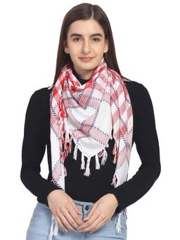 Anekaant - Red & White Woven Checkered Viscose Rayon Square Scarf