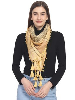 Anekaant - Pastel Yellow & Sandstone Woven Chevron Polyester Square Scarf