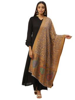Anekaant - Brown & Multi Woven Paisley Pure Wool Shawl