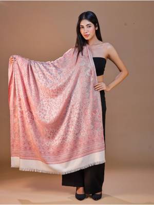 SWI STYLISH Women's Jamawar White Woven Design Shawl Online