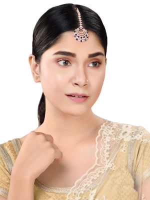 Saraf RS Jewellery Rose Gold Plated Blue Ad Studded Circular Design Handcrafted Maangtikka