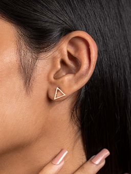 Shaya by CaratLane - 925 Silver Shaya by CaratLane The Girl Boss Triangle Charm Stud Earrings in Rose Gold Plated