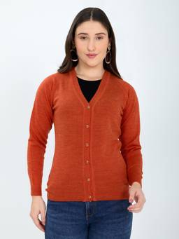 Monte Carlo - Women Orange Textured Wool Blend Cardigan
