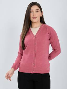 Monte Carlo - Women Pink Textured Wool Blend Cardigan