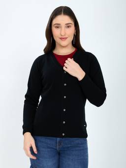 Monte Carlo - Women Black Textured Wool Blend Cardigan