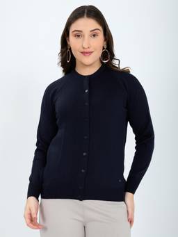 Monte Carlo - Women Navy Blue Textured Wool Cardigan
