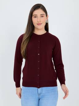 Monte Carlo - Women Maroon Textured Wool Cardigan