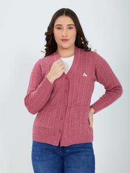 Monte Carlo - Women Pink Textured Wool Blend Cardigan