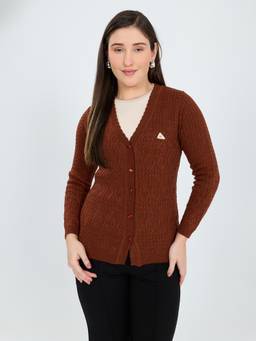 Monte Carlo - Women Rust Textured Wool Blend Cardigan