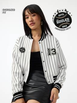 The Souled Store - Women White Stripes Pure Cotton Jackets