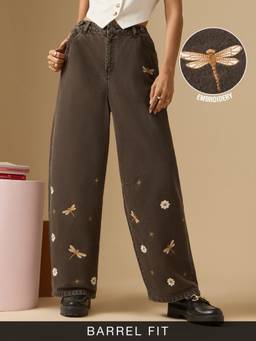 The Souled Store - Women Charcoal Embroidered Pure Cotton Jeans