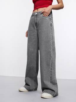 The Souled Store - Women Grey Embroidered Pure Cotton Jeans