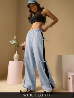 The Souled Store - Women Blue Colorblock Pure Cotton Pant