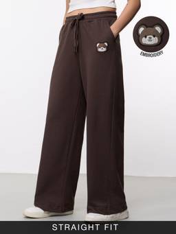 The Souled Store - Women Brown Embroidered Pure Cotton Pant