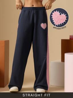 The Souled Store - Women Navy Blue Embroidered Pure Cotton Pant