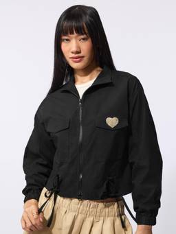 The Souled Store - Women Black Embellished/Sequined Pure Cotton Jackets