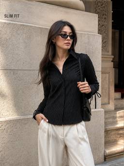 The Souled Store - Women Black Stripes Cotton Blend Shirt