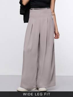 The Souled Store - Women Grey Solid/Plain Polyester Trouser