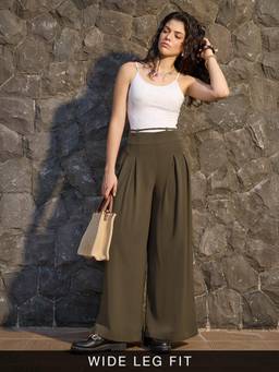 The Souled Store - Women Green Solid/Plain Polyester Blend Trouser