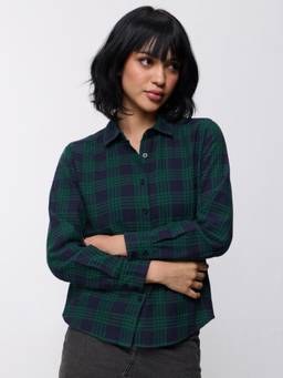 The Souled Store - Women Green Checks Pure Cotton Shirt