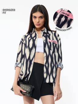 The Souled Store - Women Black Animal Print Pure Cotton Shirt