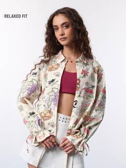 The Souled Store - Women Off White Printed Pure Cotton Shirt