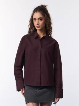 The Souled Store - Women Burgundy Solid/Plain Cotton Blend Shirt