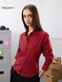 The Souled Store - Women Red Solid/Plain Pure Cotton Shirt