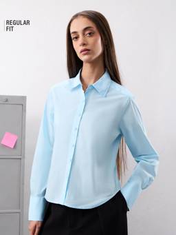 The Souled Store - Women Blue Solid/Plain Pure Cotton Shirt