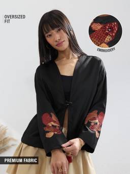 The Souled Store - Women Black Embroidered Polyester Shirt