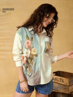The Souled Store - Women Off White Floral Cotton Linen Blend Shirt