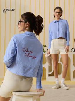 The Souled Store - Women Blue Embroidered Cotton Blend Shirt