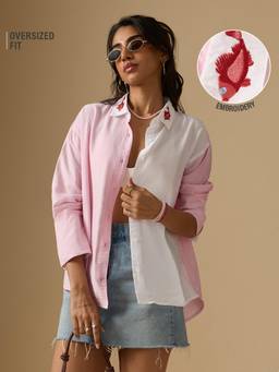 The Souled Store - Women Pink Embroidered Viscose Shirt