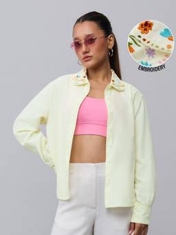The Souled Store - Women Yellow Embroidered Polyester Blend Shirt