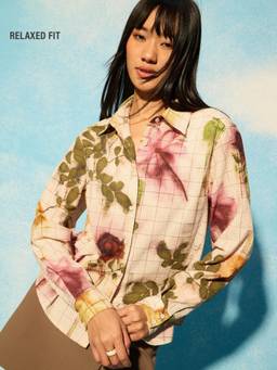 The Souled Store - Women Beige Floral Pure Cotton Shirt