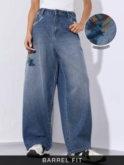 The Souled Store - Women Blue Embroidered Pure Cotton Jeans
