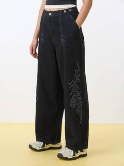 The Souled Store - Women Black Embroidered Pure Cotton Jeans
