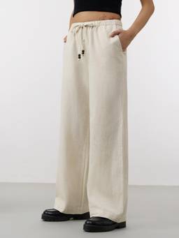 The Souled Store - Women Off White Solid/Plain Cotton Linen Trouser