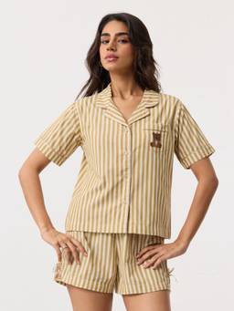 The Souled Store - Women Beige Stripes Pure Cotton Shirt