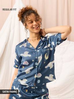 The Souled Store - Women Blue Character Polyester Satin Shirt